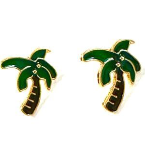 Enamel Palm Tree Stud Earrings